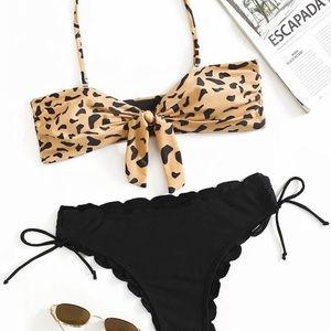 Boutique leopard all over print 2 pc bikini swimsuit size large NWT
